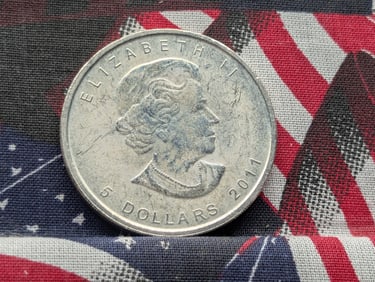 2011 Five Dollar Maple Leaf One Troy Oz .9999 Fine Silver Round