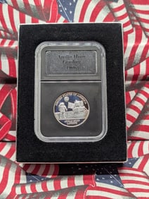 1/2 Oz. .999 FINE SILVER 1960's Apollo Moon Landing Designed Round in Display Slab & Box w/ COA