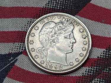 1892 Barber Silver Quarter - AU+