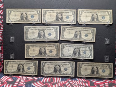 Ten 1957 Series $1.00 Silver Certificates - (5) 1957's, (1) 1957-A, & (4) 1957-B's