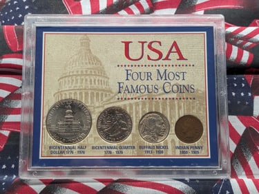 USA Four Most Famous Coins Collection in Display w/ COA - Includes 1903 Indian Head Cent, 1936-D
