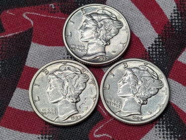 1926, 1927 & 1937 Mercury Silver Dimes - All in HIGH GRADE