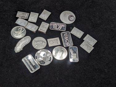 1 Gram Each .999 FINE SILVER Various Designed Miniature Rounds & Art Bars (20 PCS - 20 Grams Total)