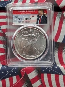 2020 American Silver Eagle - PCGS MS69 in 45th President Donald J. Trump Case - One Troy Ounce .999