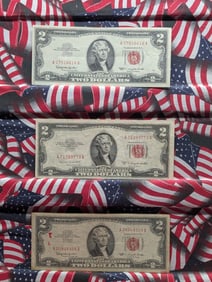 (2)1963 & (1) 1953-B Series $2.00 RED SEAL Banknotes