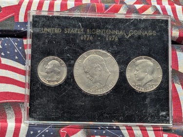 1776-1976 United States Bicentennial Coin Collection in Display - Includes IKE Dollar, Kennedy Half