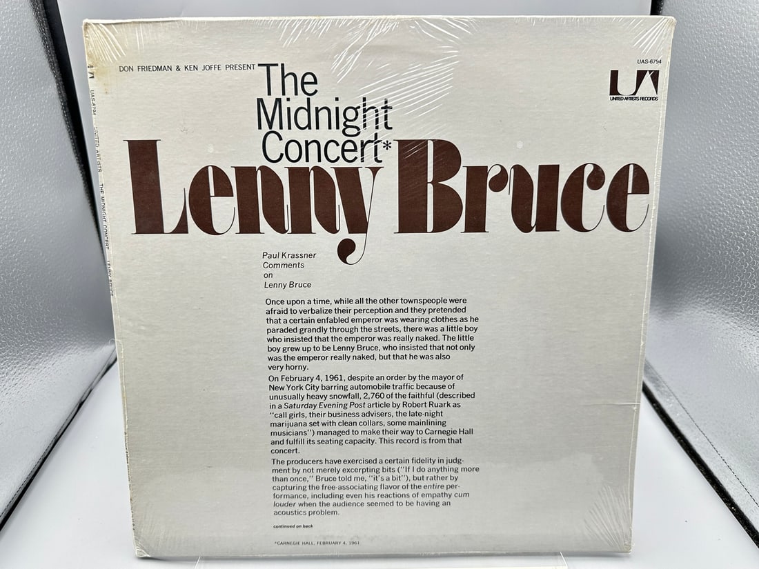 SEALED - Lenny Bruce: The Midnight Concert (1967): SEALED - Lenny Bruce: The Midnight Concert (1967) - Records are untested by auction house for play quality. All items are sold as is.