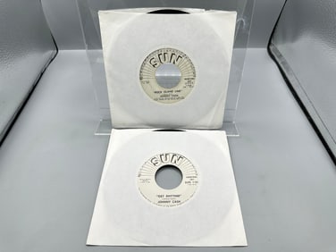 Johnny Cash (Two (2) 7-inch 45 rpm Sun white label promo lot): Get Rhythm (1969); and Rock Island