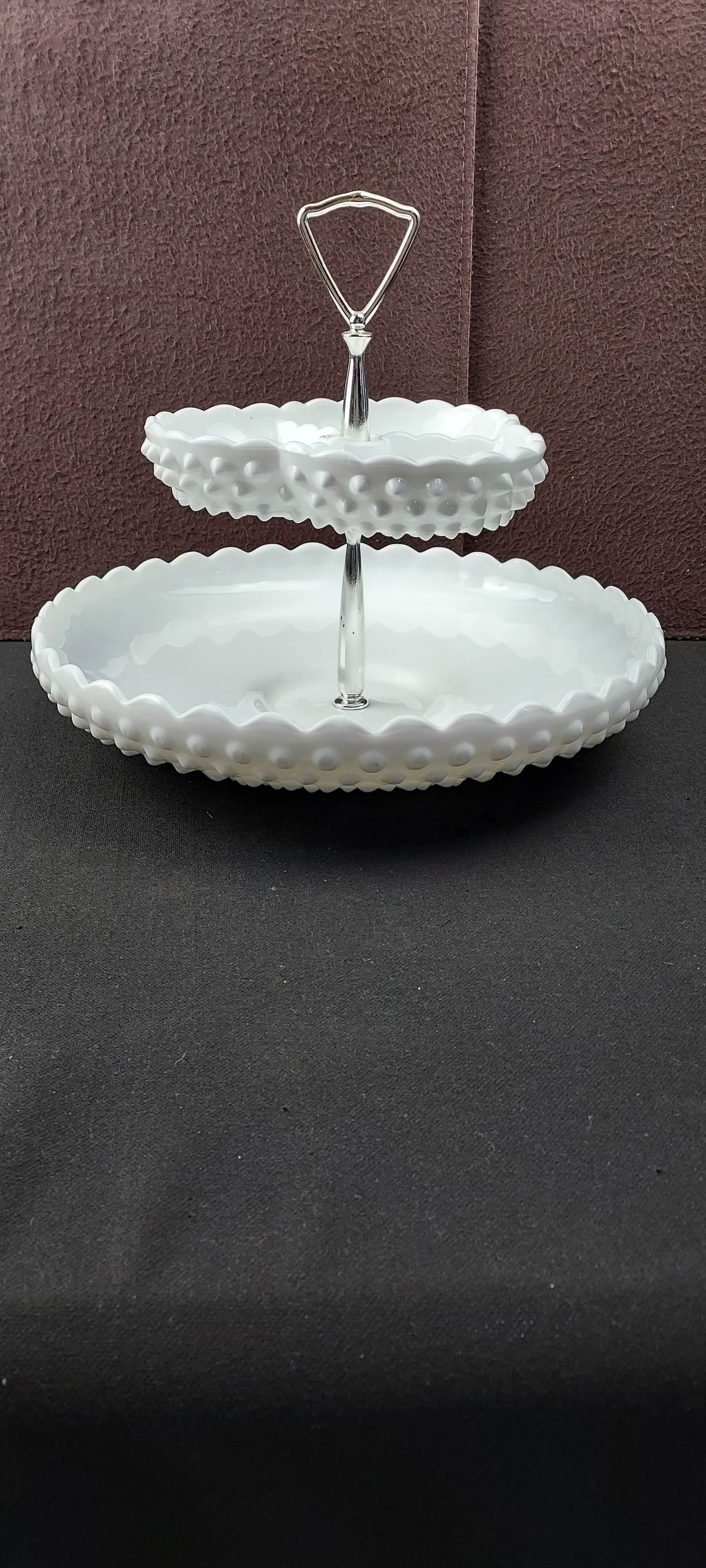 Vintage Fenton Milk Glass Hobnail Silver Crest Two-Tier Divided Tidbit Server (1 of 7)
