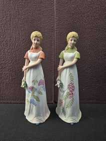 Vintage Lefon China Hand Painted KW0629 Female Figurines, Pair