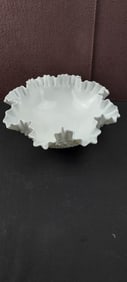 Vintage Fenton White Milk Glass Hobnail Ruffled Crimped Bowl