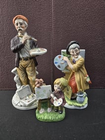 A Collection of Vintage Porcelain Artist Figurines, including Lefton 'Grandma Artist' #0398 6
