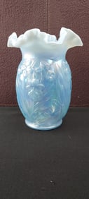 1997 Fenton Misty Blue Opalescent Daffodil Vase