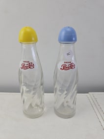 Pair of Vintage Pepsi-Cola Spiral Glass Advertising Salt & Pepper Shakers