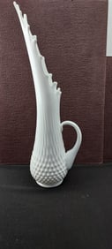 Vintage Fenton Hobnail White Milk Glass Swung Pitcher Vase, Approximately 17 Inches Tall