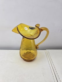 Kanawha Hand Crafted Amber Crackle Glass Pitcher