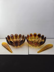 Vintage Mid-Century Indiana Glass Company Lotus Amberina Glass 4-Piece Salad Set