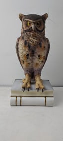 Andrea by Sadek Great Horned Owl on Books Porcelain Figurine