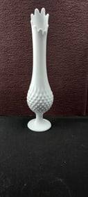 Vintage Fenton White Milk Glass Hobnail Footed Swung Pedestal Vase, Model 3753