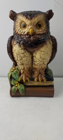 Vintage Andrea by Sadek Great Horned Owl on Books Terrastone Figurine