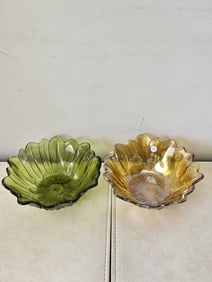 A Pair of Vintage Indiana Glass 'Sunflower' Bowls, one Marigold Carnival Glass and one Olive Green
