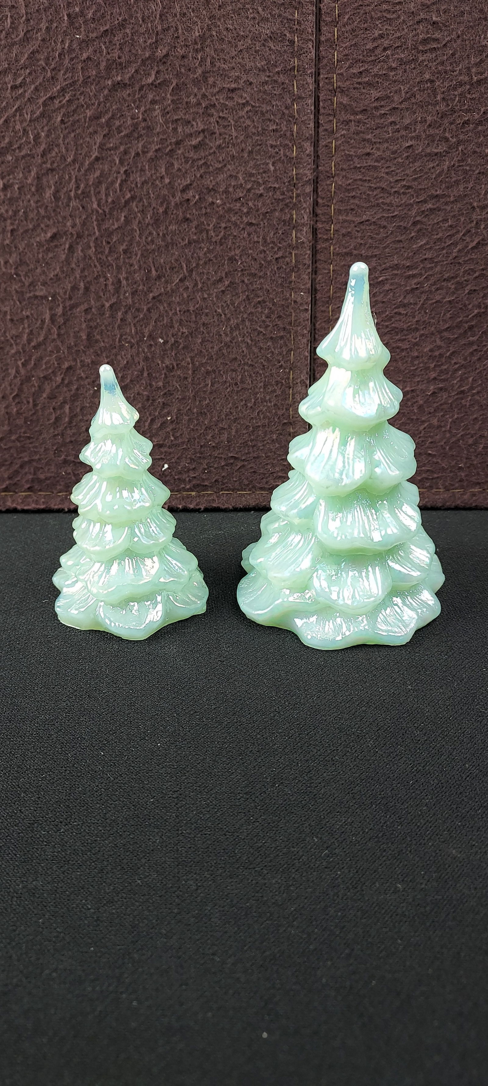 Pair of Iridescent Green Glass Christmas Tree Figurines (1 of 5)