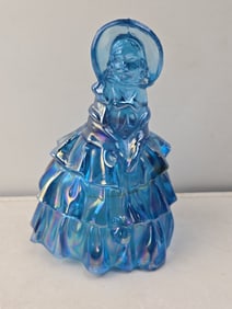 1960s Wheaton Carnival Glass Blue Iridescent Southern Belle Lady Figurine