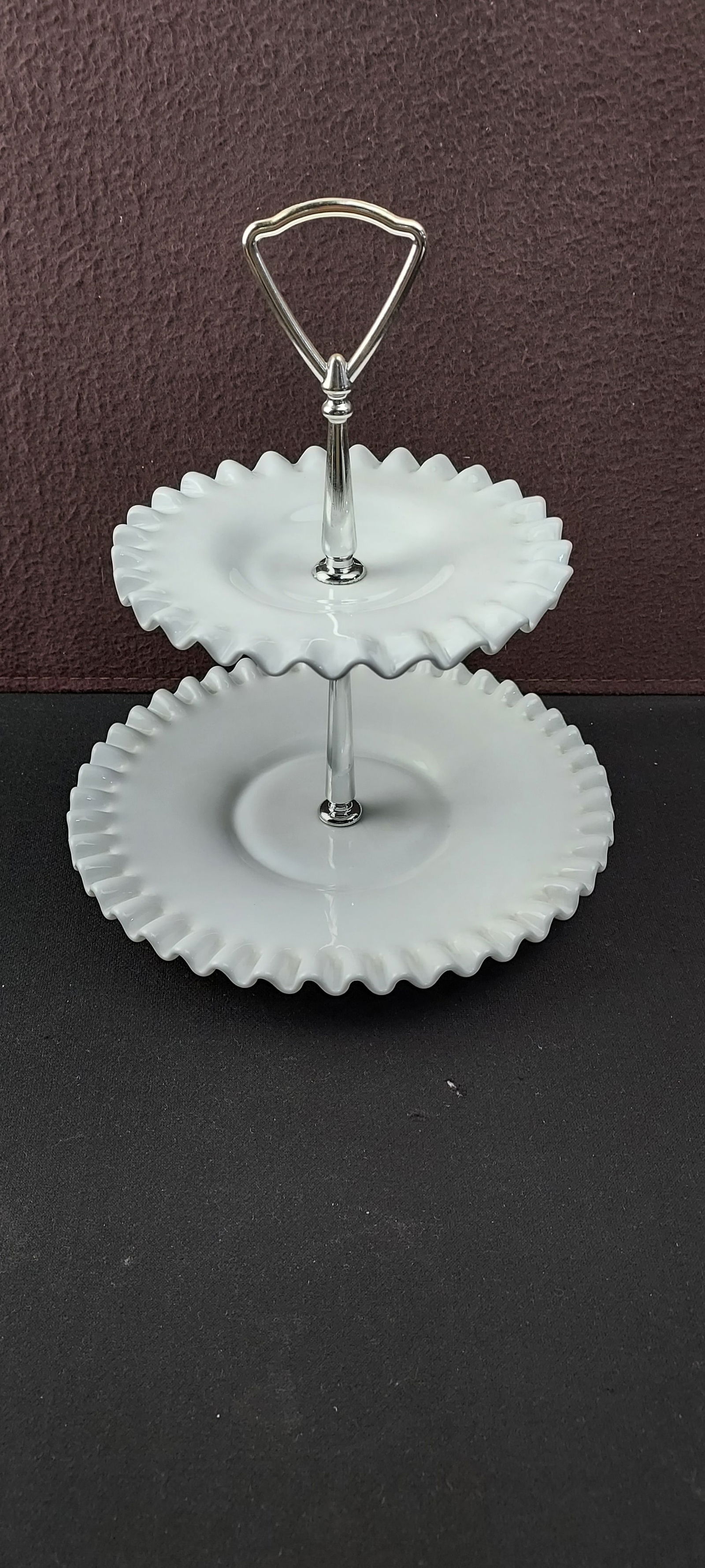 Vintage Fenton Milk Glass 2-Tier Ruffled Hobnail Tidbit Tray (1 of 7)