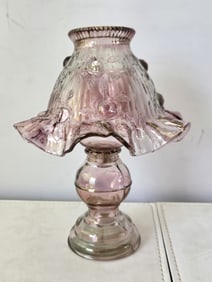 Vintage Iridescent Purple/Dusty Rose Cabbage Rose Style Fairy Lamp, Made in Mexico