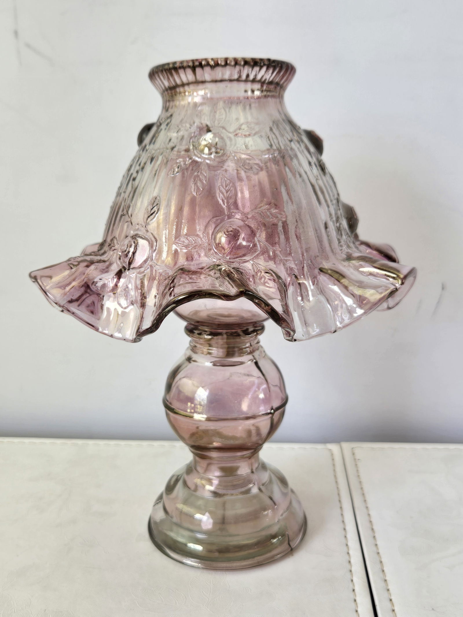 Vintage Iridescent Purple/Dusty Rose Cabbage Rose Style Fairy Lamp, Made in Mexico (1 of 10)