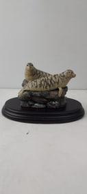 1986 J. Teaton Sculpted Figurine, Two Striped Seals on Rock