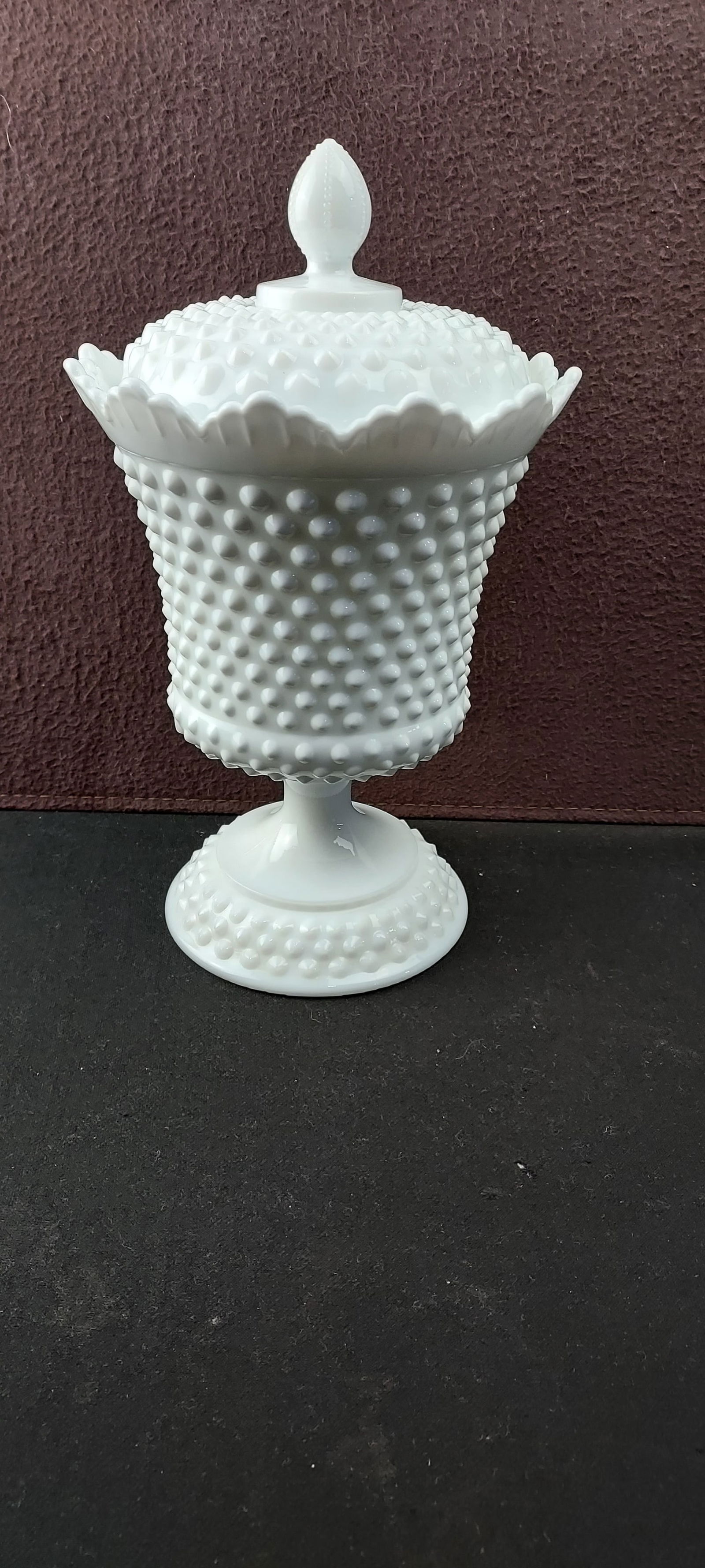 Fenton Hobnail Milk Glass 11" Covered Urn (1 of 9)