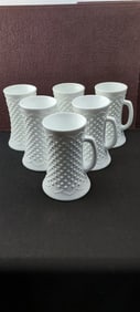 A Lot of Six Vintage Fenton Hobnail Milk Glass Beer Steins