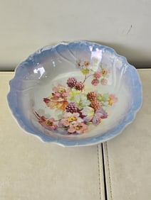 Vintage Bavaria R C VV Porcelain Lusterware Scalloped Bowl with Floral & Berry Design