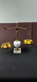 Vintage Brass and Milk Glass Hobnail Decorative Balance Scale of Justice