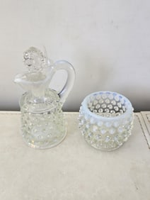 A Lot of Two Fenton French Opalescent Hobnail Glassware Pieces