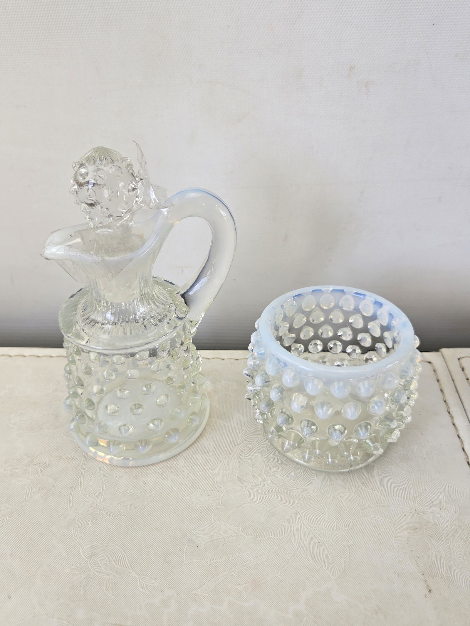A Lot of Two Fenton French Opalescent Hobnail Glassware Pieces (1 of 8)