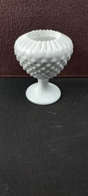 Fenton Hobnail Milk Glass Footed Ivy Vase Compote with Crimped Rim