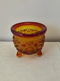 Vintage L.E. Smith Amberina Daisy & Button Footed Cauldron Bowl