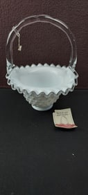 Vintage Fenton Silver Crest Hobnail Milk Glass Basket