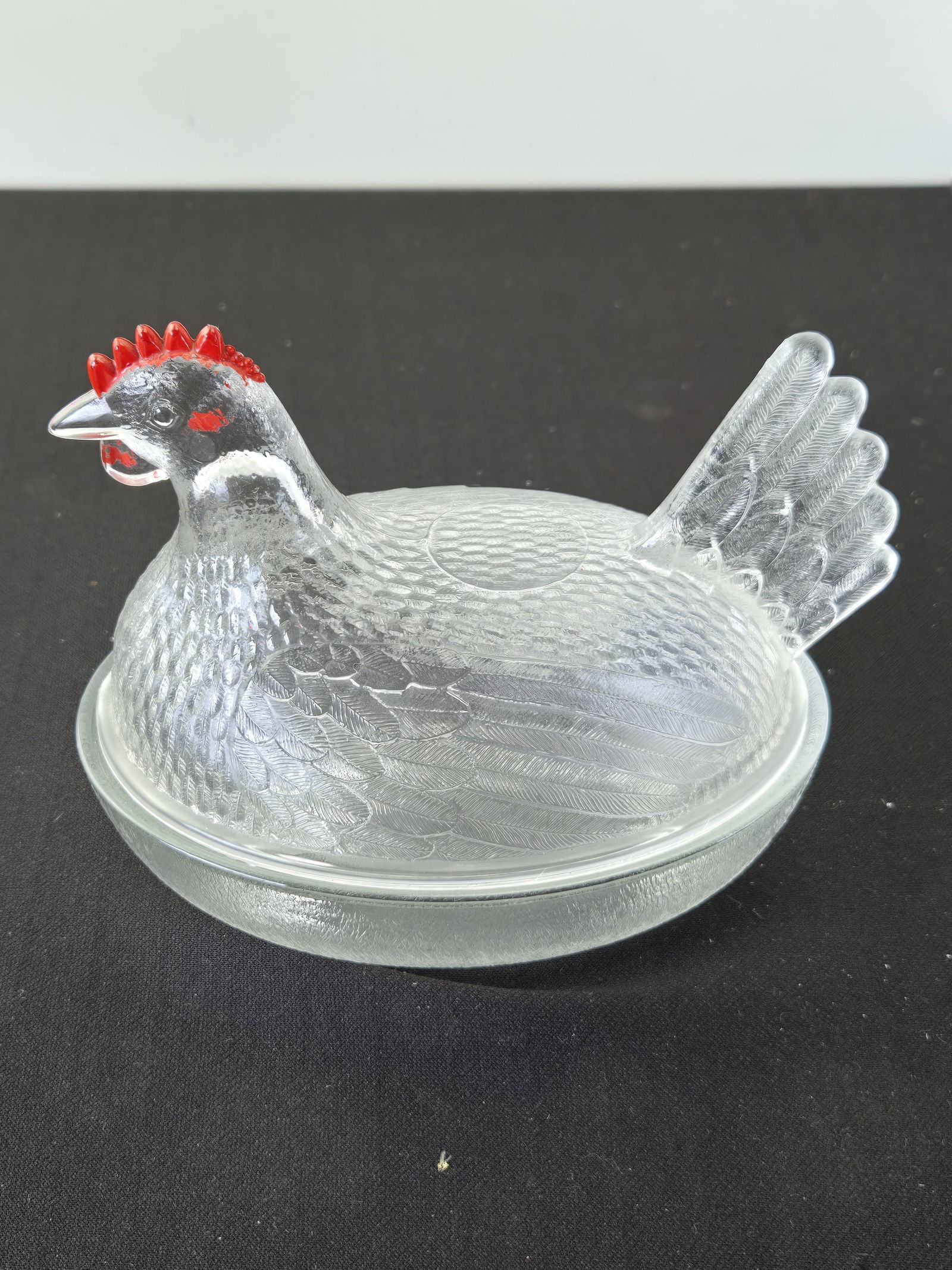 Indiana Glass Clear Pressed Glass Hen on Nest Covered Dish with Red Comb (1 of 7)