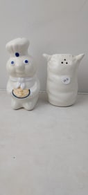 2002 Pillsbury Doughboy and Flour Sack Ceramic Salt and Pepper Shaker Set