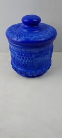 Fenton Art Glass Grape and Cable Cobalt Blue Tobacco Biscuit Jar