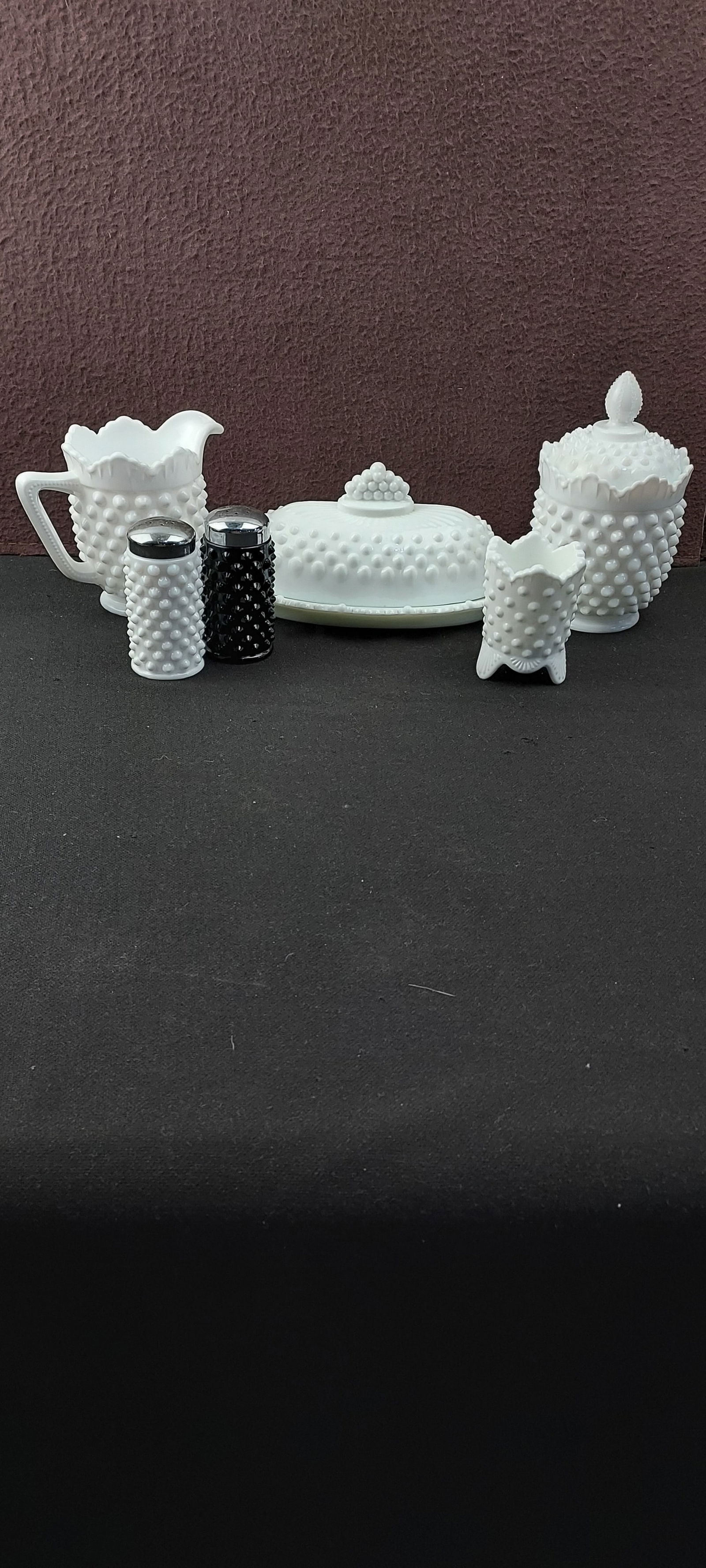 Six Pieces of Vintage 1950s Fenton Hobnail Milk Glass Tableware, Includes Salt & Pepper Shakers, (1 of 15)