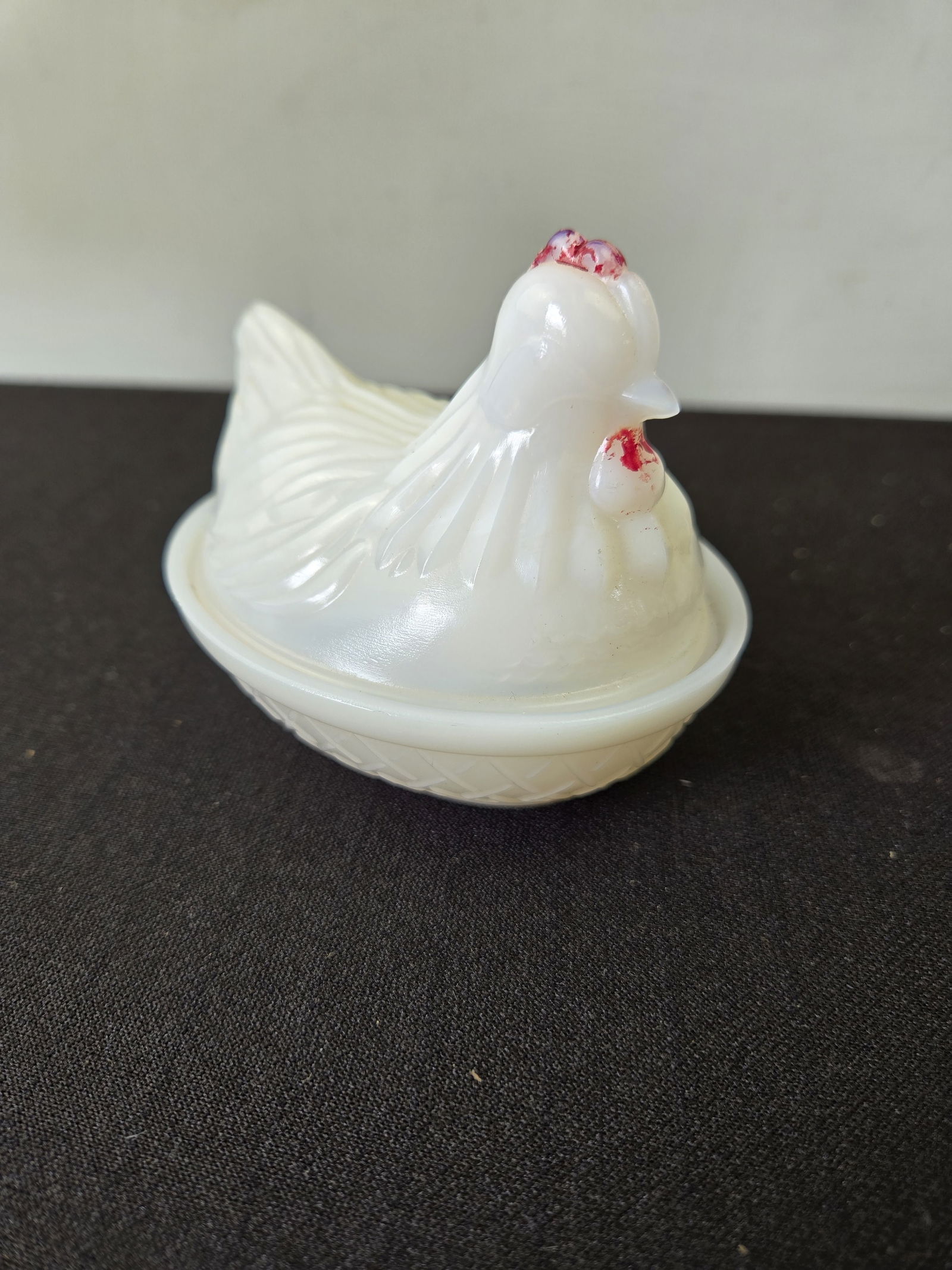 Vintage Westmoreland Milk Glass Hen on Nest Covered Candy Dish with Cold Painted Accents (1 of 3)