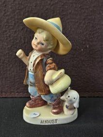 Vintage Lefton 'August' Boy with Dog Ceramic Figurine #2366