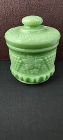 Fenton Satin Green Grape & Cable Tobacco Jar