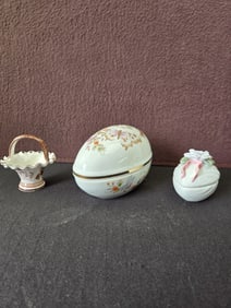 A Lot of Three Vintage Decorative Porcelain Items: 1979 Avon Butterfly Egg Trinket Box, 1982
