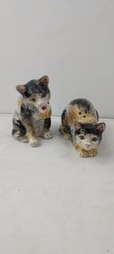 Antique Staffordshire Pottery Calico Cat Salt and Pepper Shakers
