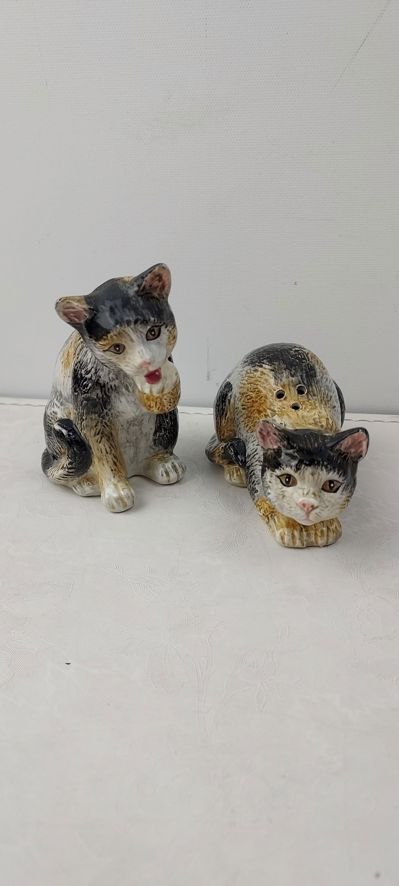 Antique Staffordshire Pottery Calico Cat Salt and Pepper Shakers (1 of 2)